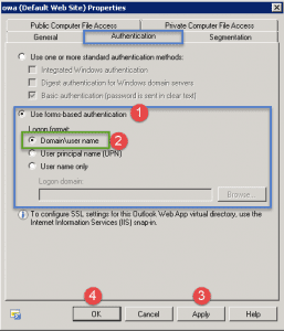 Exchange 2010 outlook web app authentication settings