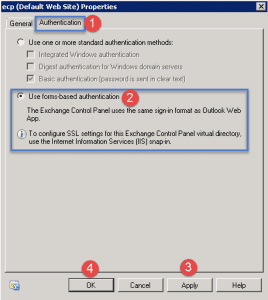 Exchange 2010 outlook web app authentication settings