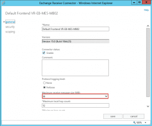 Configure maximum message size limit on send-receive connectors in exchange 2013 Configure maximum message size limit on send-receive connectors in exchange 2013