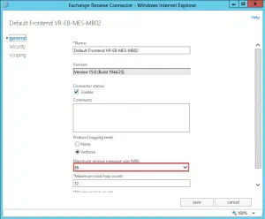 Configure maximum message size limit on send-receive connectors in exchange 2013 Configure maximum message size limit on send-receive connectors in exchange 2013