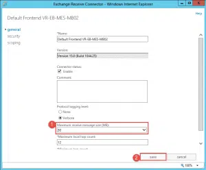 Configure maximum message size limit on send-receive connectors in exchange 2013 Configure maximum message size limit on send-receive connectors in exchange 2013