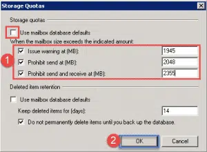 Increase mailbox size in exchange 2010