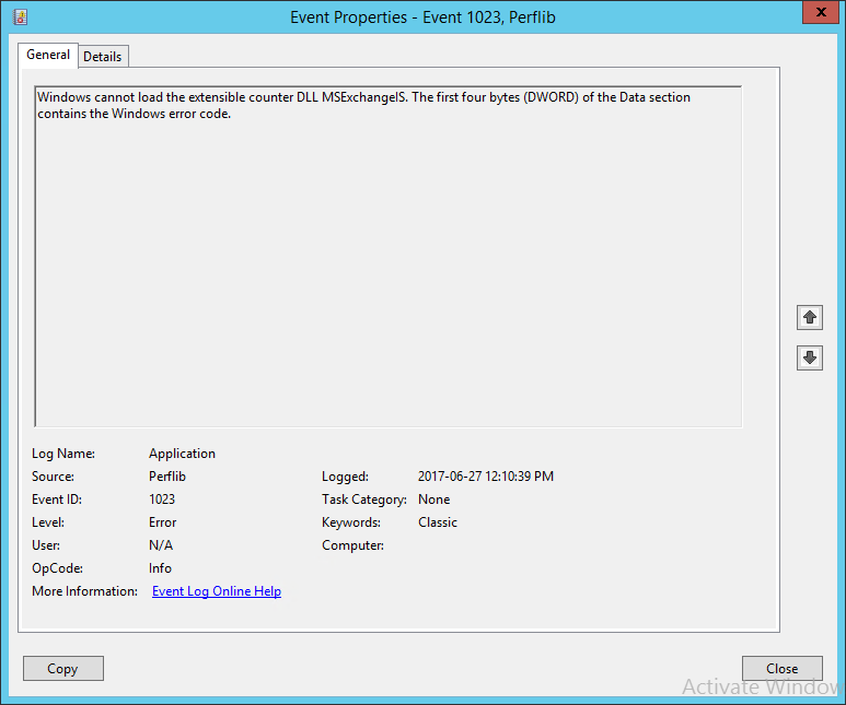 Exchange 2016 - event 1023,perflib