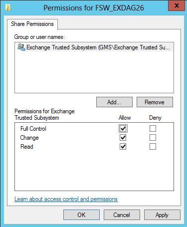 Exchange 2010 - creating a file witness share