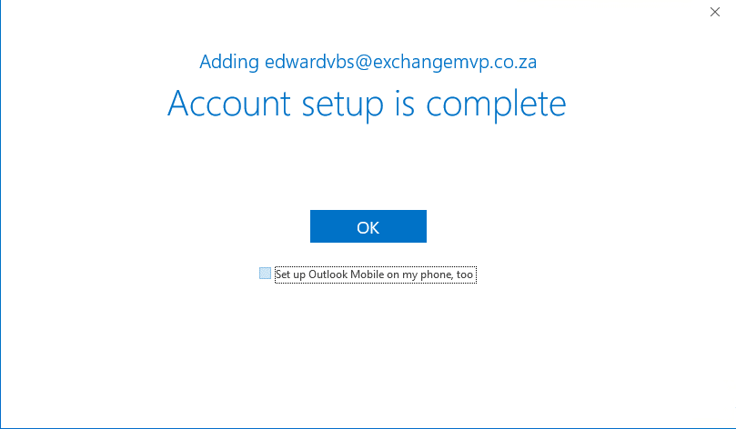 Exchange 2019 - adding outlook account couldn't be easier..
