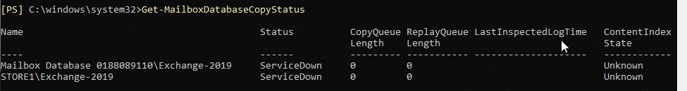 Exchange 2019 - database status showing servicedown Exchange 2019 - database status showing servicedown