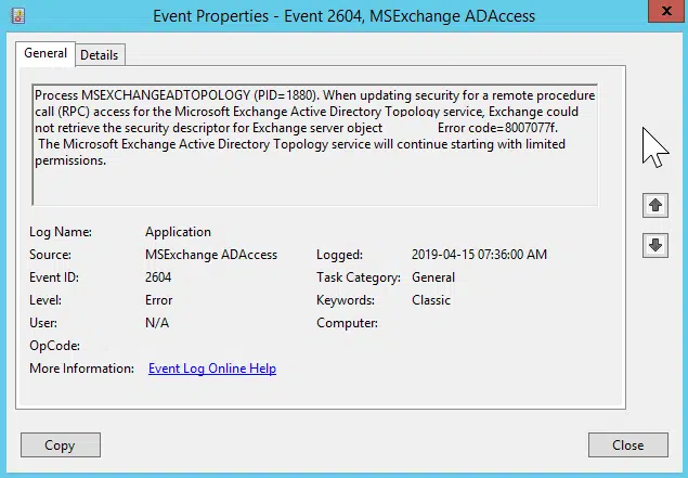 Exchange 2010:- event id 2501,2601 and 2604 - adaccess Exchange 2010:- event id 2501,2601 and 2604 - adaccess