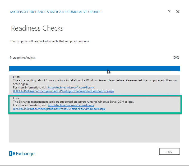 Windows server 2016:- installing the exchange 2019 management tools error