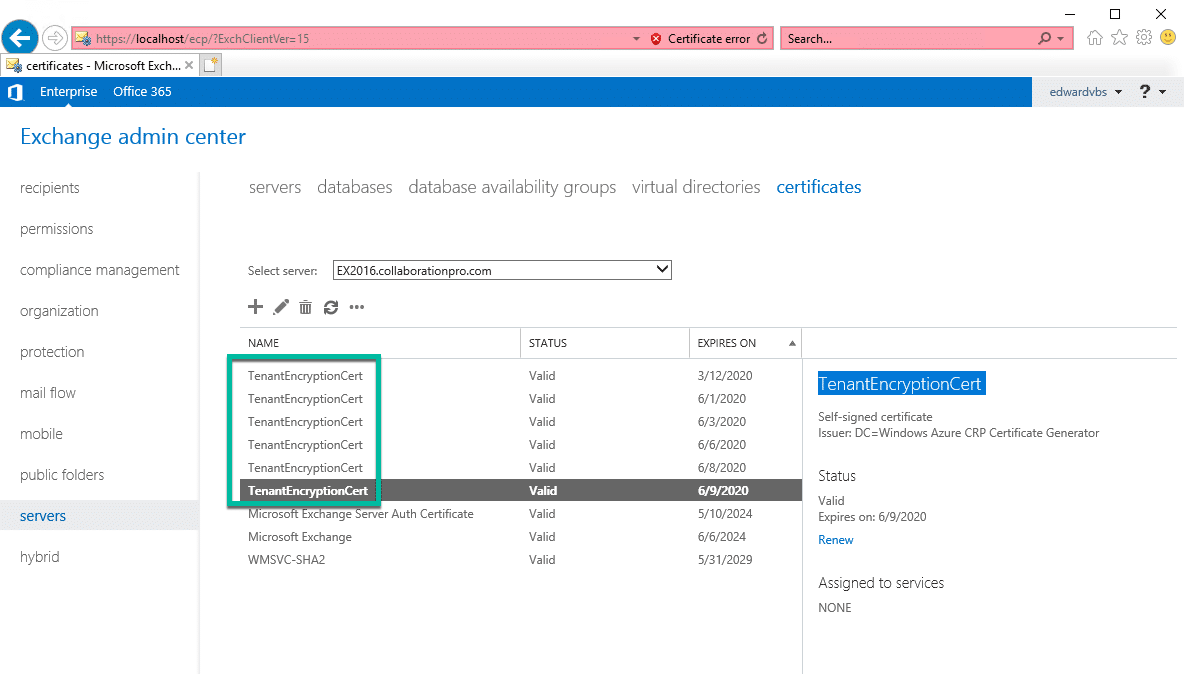 Azure vm's:- tenantencryptioncert added