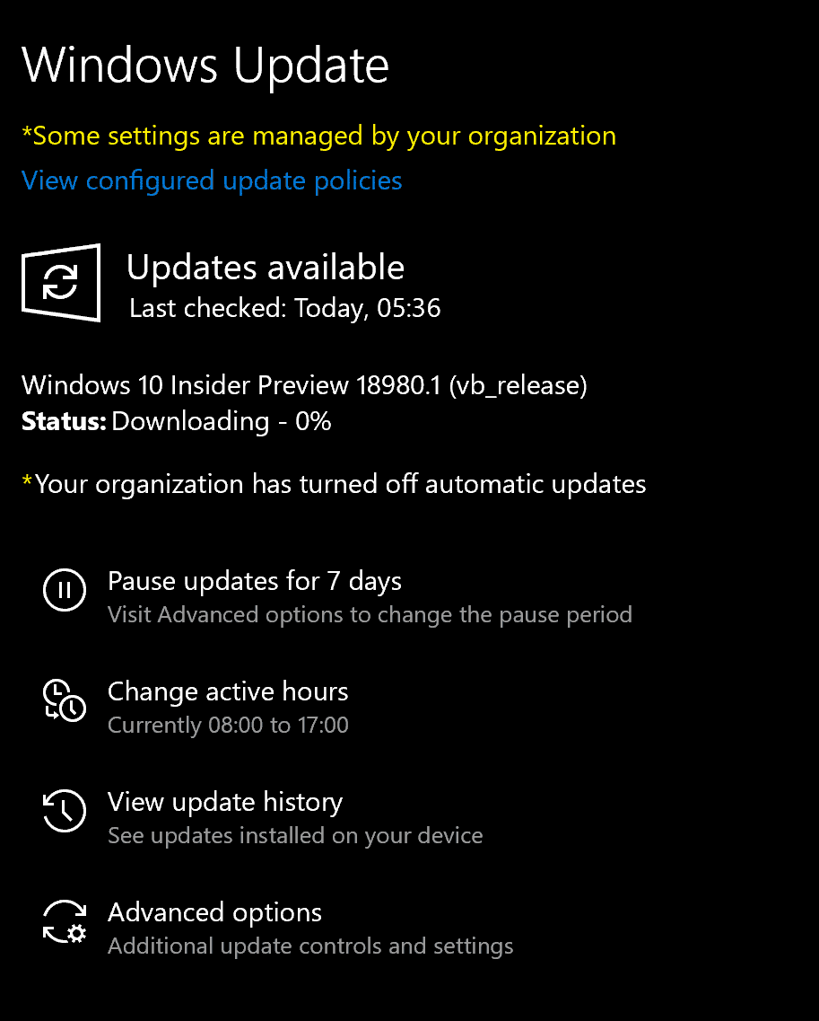 Windows insider preview 18980.1