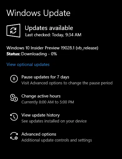 Windows insider preview 19028 Windows insider preview 19028