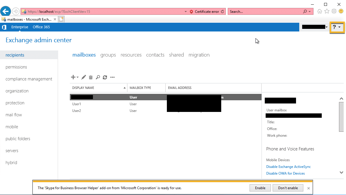 Exchange admin center:- checking the commands run when navigating the links
