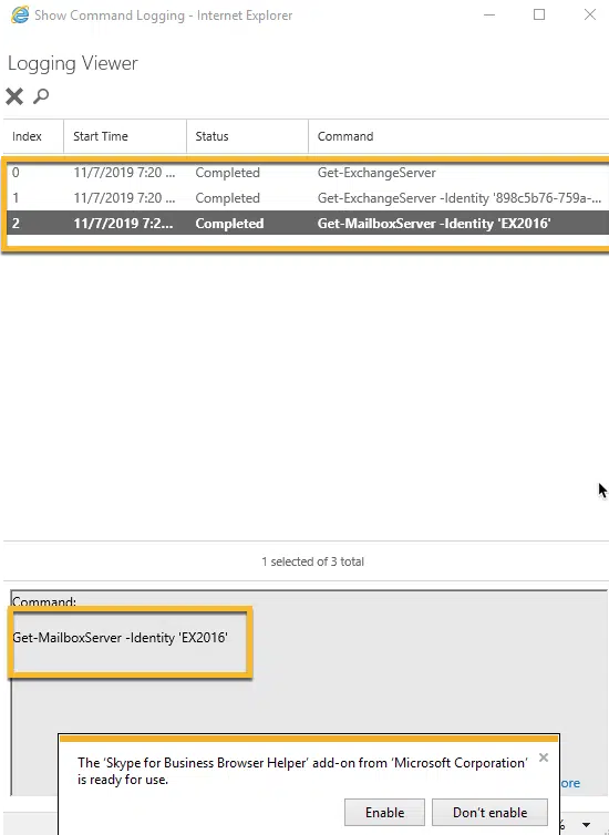 Exchange admin center:- checking the commands run when navigating the links Exchange admin center:- checking the commands run when navigating the links