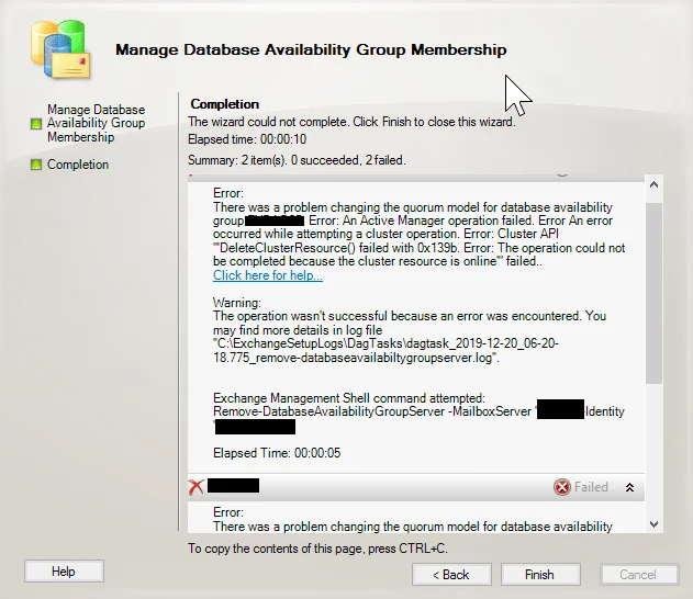 Exchange 2010:- error removing dag member Exchange 2010:- error removing dag member