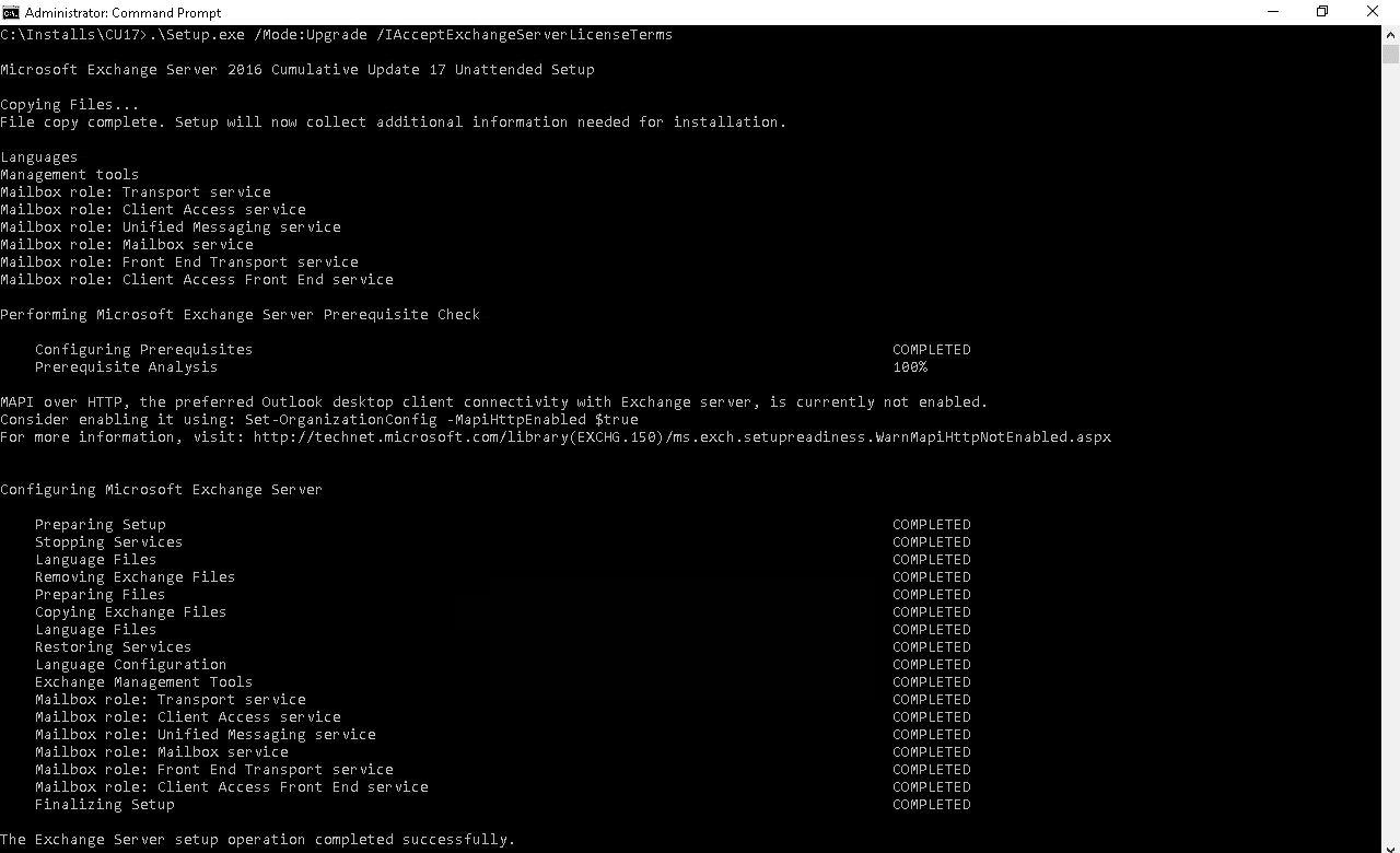 Exchange 2016:- upgrading to cu17 from the command line Exchange 2016:- upgrading to cu17 from the command line