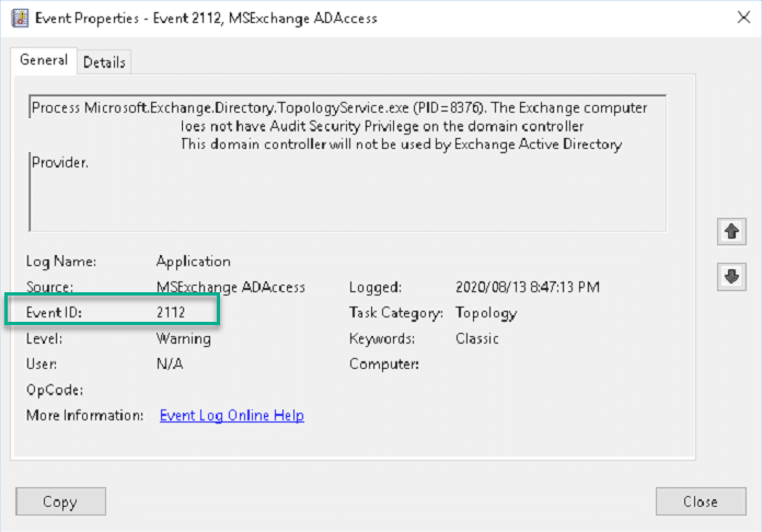 Exchange 2016:- event id 2112, 2077, 2069, 2142 Exchange 2016:- event id 2112, 2077, 2069, 2142
