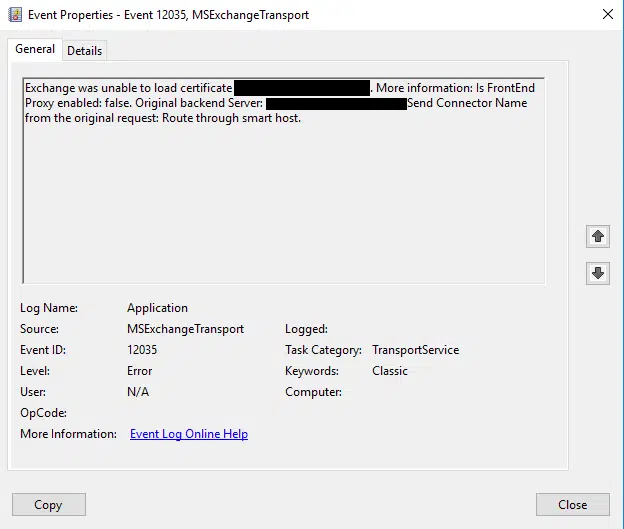 Exchange 2016:- event id 12035 - msexchange transport Exchange 2016:- event id 12035 - msexchange transport