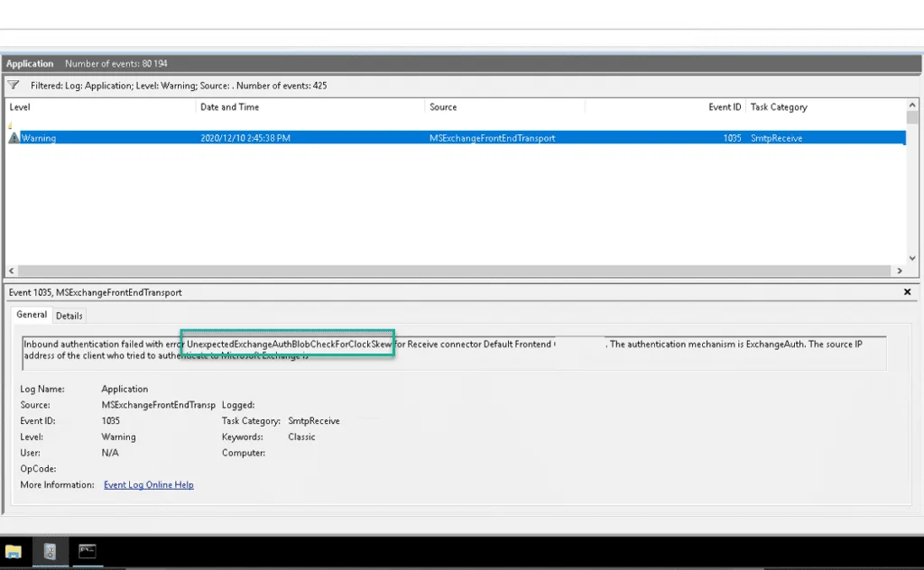 Exchange 2016:- unexpected auth blob check for clock skew (event id 1035) Exchange 2016:- unexpected auth blob check for clock skew (event id 1035)