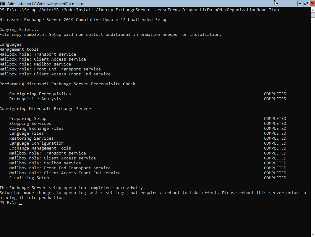 Exchange 2019:- running the install on windows server 2022