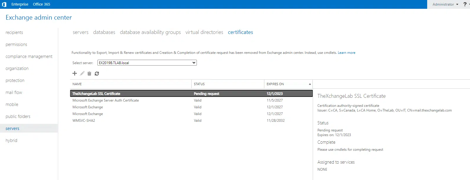 Exchange 2019:- no option in the eac to create ssl certificate request anymore. Exchange 2019:- no option in the eac to create ssl certificate request anymore.