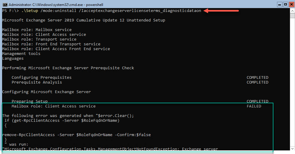 Exchange 2019:- uninstall fails with rpc errors Exchange 2019:- uninstall fails with rpc errors