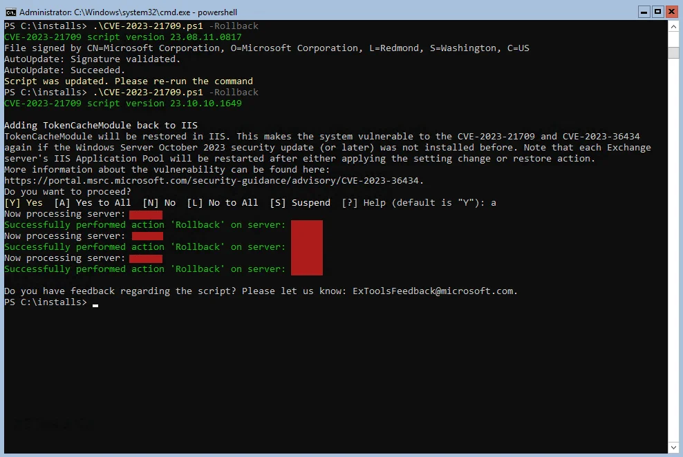Exchange 2019:- rollback cve-2023-21709 powershell script workaround Exchange 2019:- rollback cve-2023-21709 powershell script workaround