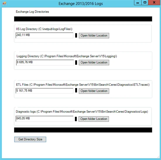 Exchange 2013 - check the size of the logging directories Exchange 2013 - check the size of the logging directories