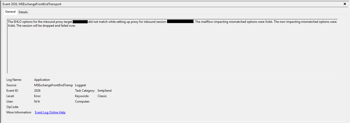 Quickly resolve error in exchange 2016: event id 2026 frontendtransport