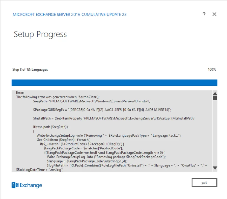 Exchange 2016 uninstall fails on language step Exchange 2016 uninstall fails on language step
